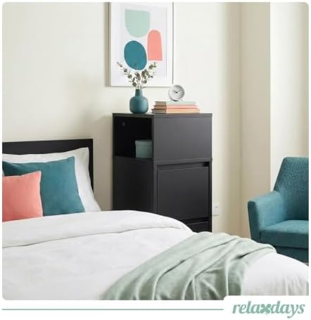 Nachttisch, 2er Set, 2 Schubladen, 1 offenes Fach, HxBxT: 64 x 24 x 30 cm, Schlafzimmer, Nachtschrank, schwarz