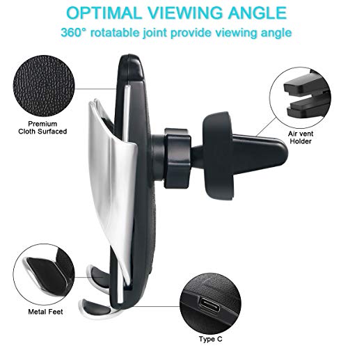 Chargeur sans Fil Voiture, Serrage Automatique 10W /7.5W /5W Chargeur de Rapide Voiture sans Fil Porte-téléphone Compatible avec iPhone XS Max/Xr/X/8/8+, Galaxy S9+/S8/S8+/S7/S6Edge/Note8/5