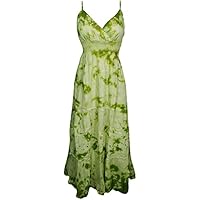 Jamie Womens Maxi Dress Floral Embroidered Flare Spaghetti Strap Cotton Bohemian Sexy Summer Dresses (Green)