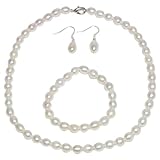 Cultured Freshwater White Pearl Necklace Bracelet & Earring Set