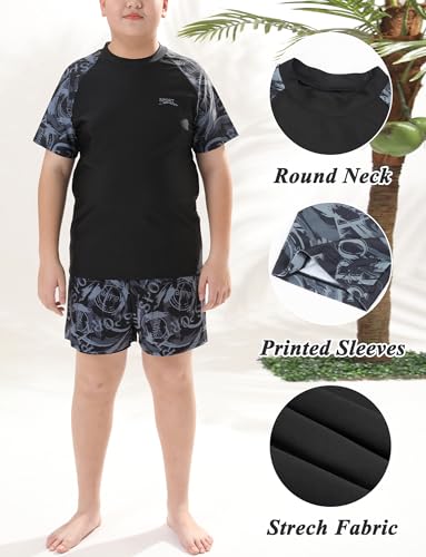 SEAUR Boys Two Piece Swimsuit Short Sleeve Swimming Costume with Swim Trunks Outfit Set Big Kids Swimwear Beach Surfing Bathing Suit 9-15 Years