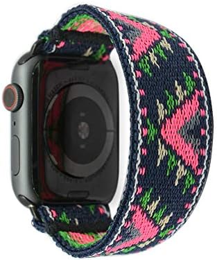 Tefeca Pink V Pattern Stretch Elastic Compatible/Replacement Band for Apple Watch