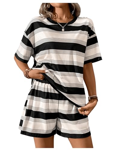 Verdusa Women's Striped Crop Top - Short Sleeve Knit Slim Fitted Tee For Casual & Going Out