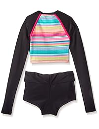 Hobie Sal de las niñas set de rayas de aire Swim Rash Guard de manga larga y Pant caliente Bikini