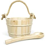 Northwood Sauna - Sauna Bucket and Ladle Set - Handmade from Finnish Pine Wood - Natural Rope Handle - 1 Gallon (4 Liters) Water Capacity