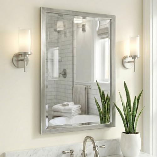 Head West Miroir de courtoisie de Salle de Bain en Nickel brossé, Miroir décoratif biseauté en Acier Inoxydable pour décoration Murale, miroirs rectangulaires en métal pour évier, Chambre, Salon,
