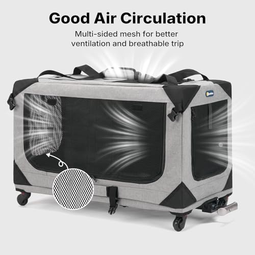 Veehoo Large Pet Carrier with Wheels for 2 Cats, Extra Long 76cm Foldable Rolling Cat Carrier with Removable Divider & Telescopic Handle, Soft-Sided Pet Travel Carrier for 2 Small Dogs, 76× 38× 51 cm