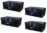 Earthwise Reusable Storage Bags Totes Extra Large Container Backpack Handles w/Zipper closure in Matte Black Great for Moving, Compatible with Ikea Frakta Carts (Set of 4) (Blue)