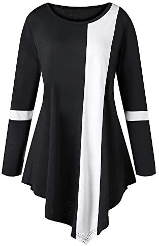 Womens Casual Plus Size Shirts Tops Big Sale Jiayit Fashion Women Long Sleeve Two Tone Color O-Neck Asymmetric Tops