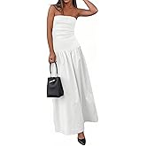 YOXUA Women's Summer Strapless Sleeveless Patchwork A-Line Tube Long Maxi Dress Off Shoulder Beach Maxi Dress