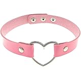 HuanX35 PU Imitation Leather Gothic Punk Choker Short Necklace with Heart Shape Connector by Alimitopia