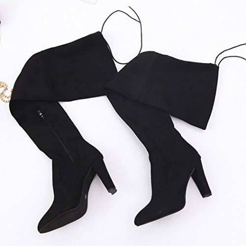 Tenworld Women's Faux Leather Thigh High Over The Knee Chunky Heel Long Boots (4.5, Black)