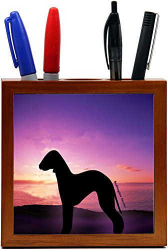 Rikki Knight Bedlington Terrier Dog at Sunset Design 5-Inch Wooden Tile Pen Hol…
