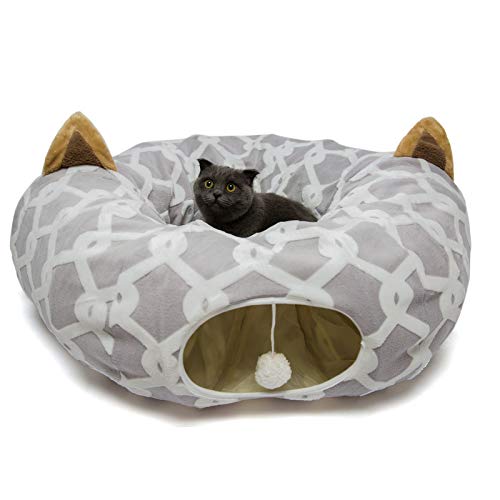 LUCKITTY Large Cat Dog Tunnel Bed with Washable CushionBig Tube