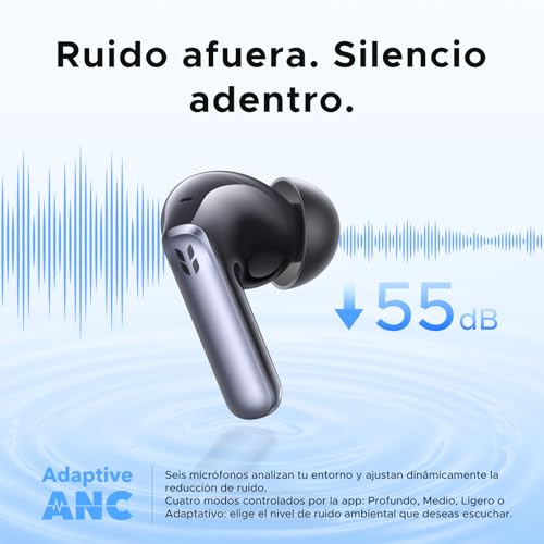 UGREEN EchoBuds Plus Audífonos Inalámbrico ANC Active Ruido Cancelación 50H | 6 Micrófonos, Hi-Res LDAC, Audio Espacial,In Ear, Bluetooth 6.0, Carga Rápida, IPX5,Deportes,Aire Libre,Fitness