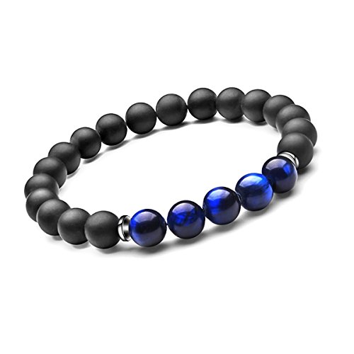SEVENSTONE 2PCS Black Mantra Prayer Beads Bracelet for Men Women Cross Natural Stone (C 2PCS) - Thumbnail 2