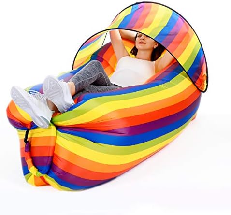 Lanfy Inflatable Lounger Air Sofa with Sunshade Upgrade, Anti-Leak Waterproof Portable Hammock Ideal Couch for Traveling Camping Picnics Music Festivals