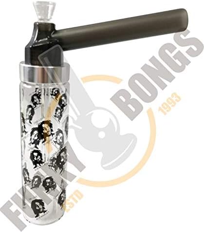 Funky Gear Bob Marley Glass Pipe - Features Detachable Mouthpiece - Top Puff Portable Water Tube - Lightweight and Durable - Easy to Use and Clean - Great for Travel - 22 cm, Black