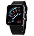 FANMIS 29 LED Sector Blue Red Light Digita Date Black Silicone Strap Men's Women's Wrist Watches