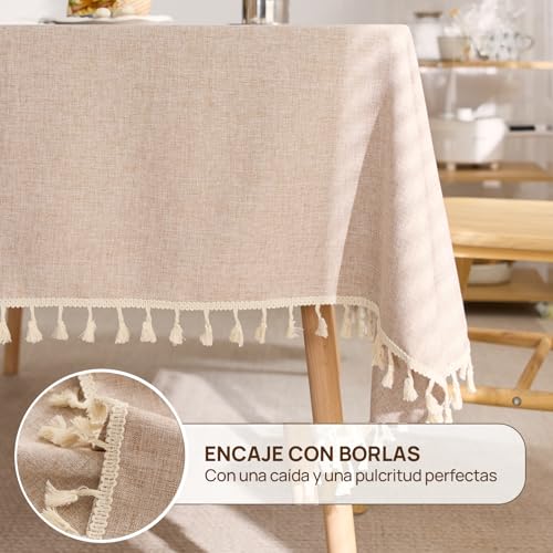 JoalGfda Mantel de Lino Impermeable al Aceite y Resistente a Las Manchas, Estilo Borla, Adecuado para la decoración de la Mesa Familiar Fiesta de Vacaciones etc (Color té lechoso)