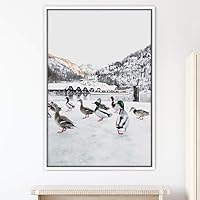 Framed Canvas Wall Art Group of Birds Beach Birds Expressive Group Multicolor Photography - 16x24 inches