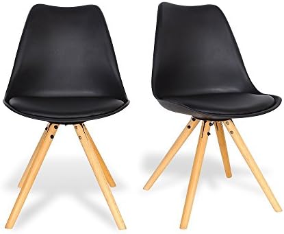Dining Chairs by Santang Eame Chairs Seated Height 18" Eames Style DSW Effiel Natural Round Wood Legs Chairs For Dining Room and Waiting Room Chairs Set of 2 Black