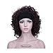 BeautySum Curly Synthetic Wigs for Black Women with Bangs Dark Brown Color African American Women - Natural Looking Short Hair Heat Resistant Natural 3/4 Half Wigs with Headband