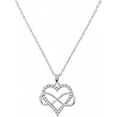 Zenithly Infinity Heart Necklace for Women, Silver Plated Love Heart Pendant with Sparkling Cubic Zirconia, Romantic Anniversary Birthday Jewelry Gifts for Girlfriend Wife