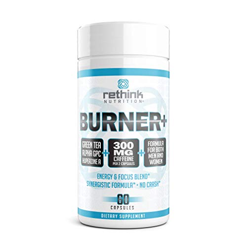 Rethink Nutrition Burner+ - 60 Caps, Energy Boosting and Focus Formula, Caffeine, Huperzine A, Green Tea Extract, Alpha GPC, Supplement for Women and Men, No Crash, Nootropic, Preworkout Rethink Nutrition Burner+ - 60 Caps, Energy Boosting and Focus Formula, Caffeine, Huperzine A, Green Tea Extract, Alpha GPC, Supplement for Women and Men, No Crash, Nootropic, Preworkout