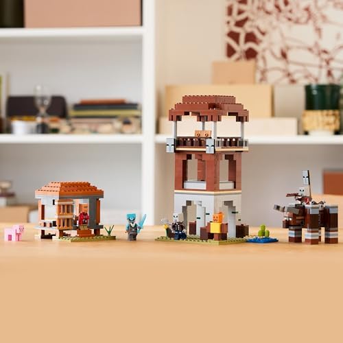 Minecraft EIN Verwüster am Plünderer-Außenposten - Gaming Spielzeug für Kinder - Minifigur mit Schnappkiefer Funktion und Dorf Festung - Gaming Geschenk für Jungen & Mädchen ab 8 Jahren - 21278
