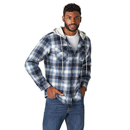 wrangler authentics men's long sleeve quilted lined flannel shirt jacket with hood