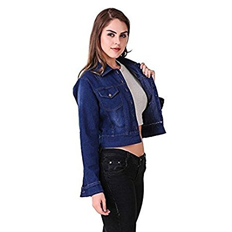 oneoeightdesigns women front button shaded denim jacket top - (blue)