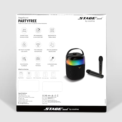Karaoke Machine with 2 Wireless Microphones, 60W Portable Bluetooth Speaker with 360° Lights, Loud Bass, 12H Battery, Supports Bluetooth/USB/Aux/TV Connection, Ideal for Home Party&Outdoor Use