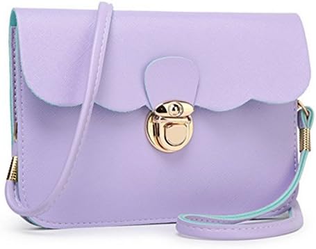 edfamily Women Mini Handbag Cross Pattern Leather Crossbody Shoulder Bag Cellphone Pouch (Purple)