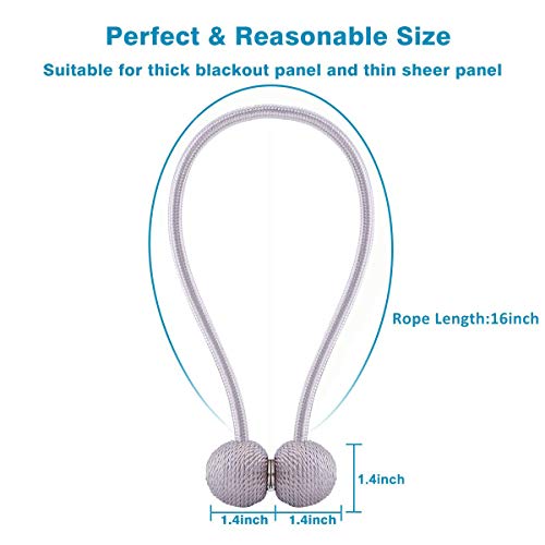 SmallDot Magnetic Curtain Tiebacks, 16 Inch Window Holdbacks Drapes Holders Hooks, Decorative Weave Rope Clips Strong Magnet for Home Office Restaurant Décor, Pack of 2, Grey