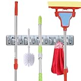 OuTera Broom and Mop Holder Organizer Wall Mounted 5 Position with 6 hooks Tool Storage Rack Utility Holder Home Organization Storage Solutions Kitchen Tool Organizer for Closet[1 Yera Warranty]