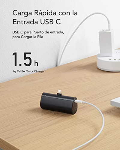 Mini Power Bank Portátil PD 22.5W para iPhone Lighting con Cable Integrado,Batería Portátil Inalámbrico Carga Rápida Banco de Energía 5000 mAh Compatible con iPhone 14/13/12/11/X ¡Idea de regalo