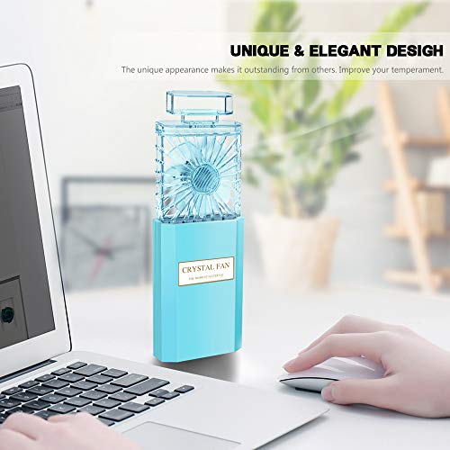 LIGHTDESIRE Mini Fan Handheld Rechargeable, Portable Retractable 3 Speeds with Fragrance, Personal Fans Small Handheld Battery Operated Desk Electric Fan for Travel Home Office School Queue (Blue) - Thumbnail 3
