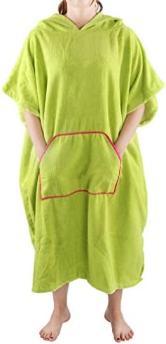 LK Starshine Thick Microfiber Surf Wetsuit Changing Poncho Towel with Hood &amp; Front Pocket &amp; Zip Pocket (4 Colors) – One Size Fit All (Green)