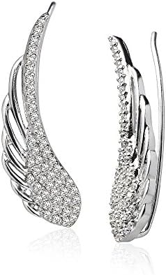 LOVVE Sterling Silver Cubic Zirconia Angel Wings Ear Cuff Crawler Climber Hook Earrings, 3 Options