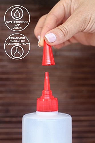 Plastic Squeeze Bottles with Leak-Proof Colored Caps, Set of 4, Ideal Dispenser for Mustard, Ketchup, Sauces and condiments (8 oz)