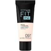 Maybelline Fit Me Foundation, Medium Coverage, Blendable With a Matte and Poreless Finish, For Normal to Oily Skin, Shade: 097 Natural Porcelain, 30ml
