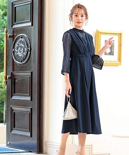 Amazon Nissen ニッセン パーティードレス 七分袖 パーティードレス スタンドカラーバックリボンレースワンピースドレス 結婚式 二次会 お呼ばれ対応 大きいサイズ有 ネイビー 5l ワンピース チュニック 通販