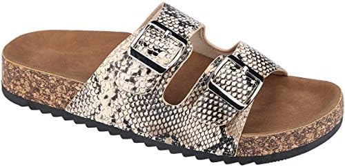 CLOVERLY Comfort Low Easy Slip On Sandal – Casual Cork Footbed Platform Sandal Flat – Trendy Open Toe Slide Sandal Shoes