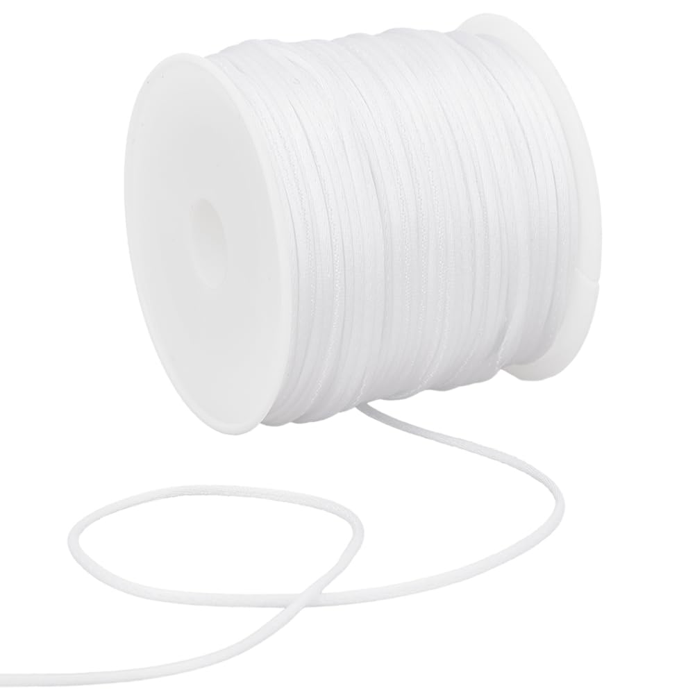 SUNNYCLUE 32.8Yards White Nylon Satin Cord 1mm Diameter Beading String for Kumihimo Macrame Friendship Bracelets