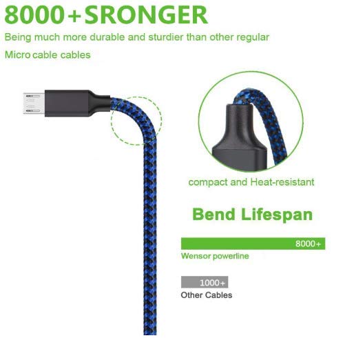 XV Micro USB Cable Android, [6.6ft/2m] Fast Charging, Nylon Braided Samsung USB Cable - Android Charger Cables for Samsung Galaxy S7/S6/J7, Moto, Kindle, PS4 and more - Blue