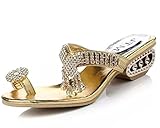 Maybest Womens Faux Rhinestone Mid Heel Open Toe Sandal Slippers