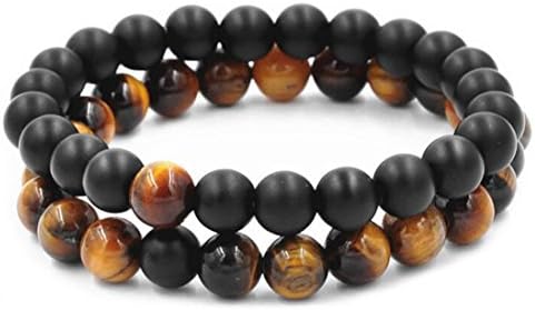 2 Pcs Distance Beaded Bracelet by Choker Couple Lover Relationship Natural Stone Bracelets 8mm