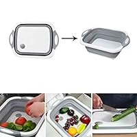 Julvie Collapsible Cutting Board with Dish Tub,Colander Fruits Vegetables Wash and Drain Sink Storage Basket 3 in 1 Multifunctional Kitchen Gadget