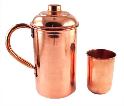 Maithil Art Hand Made Pure Copper Pitcher Jug &amp; Glass for Storing Drinking Water Ayurveda